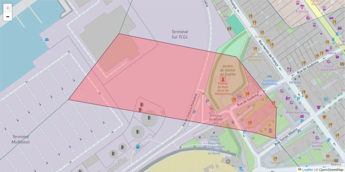 Mapa detalhado do código postal 4450-148 com limites, códigos postais vizinhos e agências dos correios