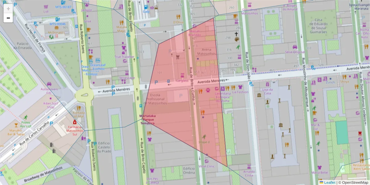 Mapa detalhado do código postal 4450-189 com limites, códigos postais vizinhos e agências dos correios