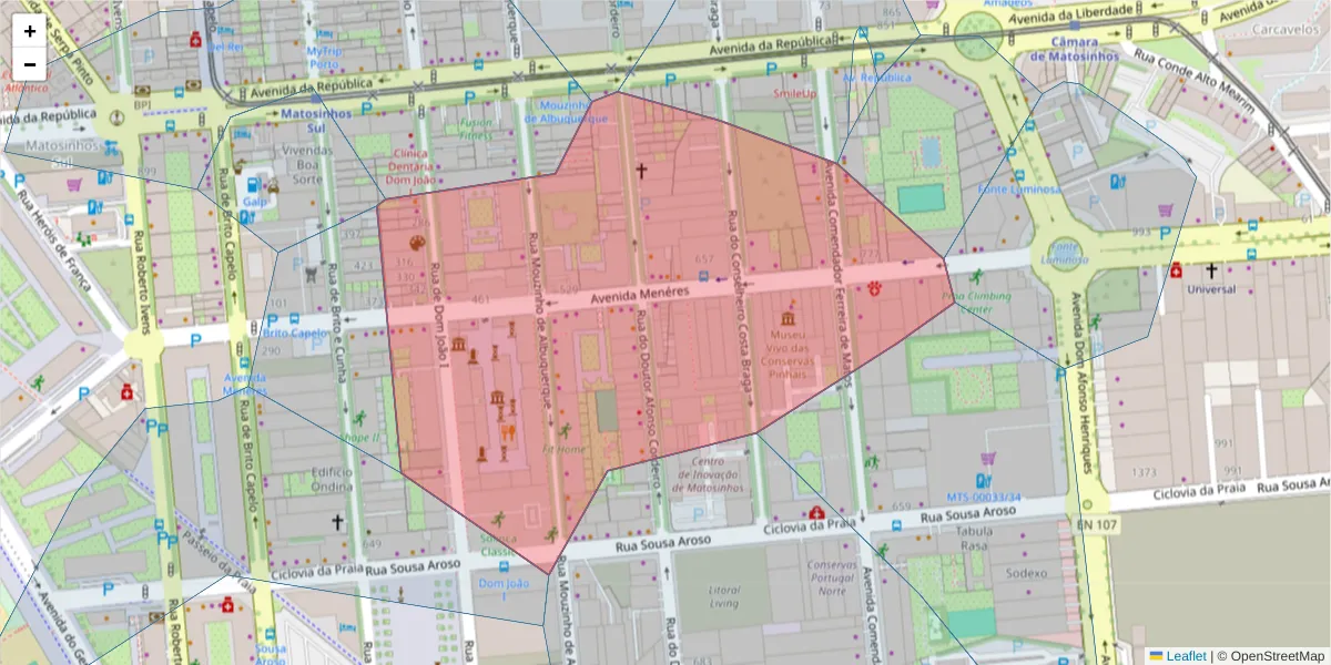 Mapa detalhado do código postal 4450-191 com limites, códigos postais vizinhos e agências dos correios