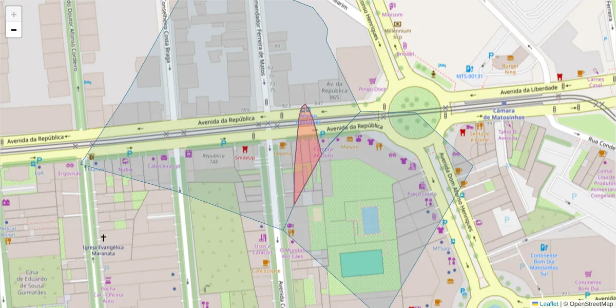 Mapa detalhado do código postal 4450-240 com limites, códigos postais vizinhos e agências dos correios
