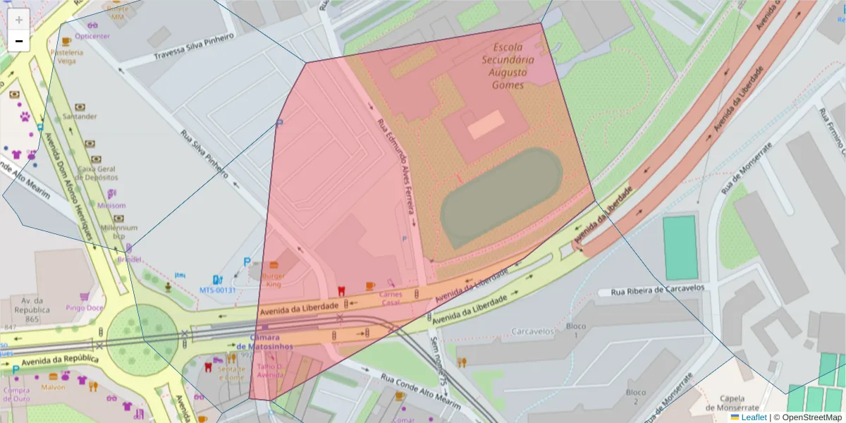 Mapa detalhado do código postal 4450-396 com limites, códigos postais vizinhos e agências dos correios