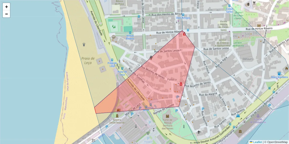 Mapa detalhado do código postal 4450-632 com limites, códigos postais vizinhos e agências dos correios