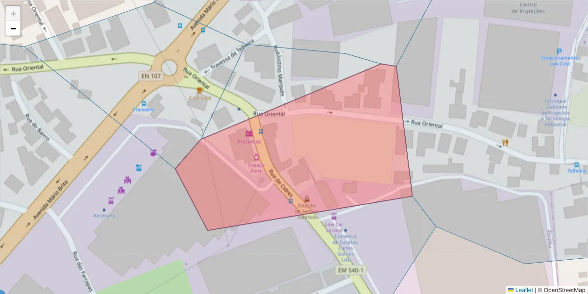 Mapa detalhado do código postal 4455-442 com limites, códigos postais vizinhos e agências dos correios