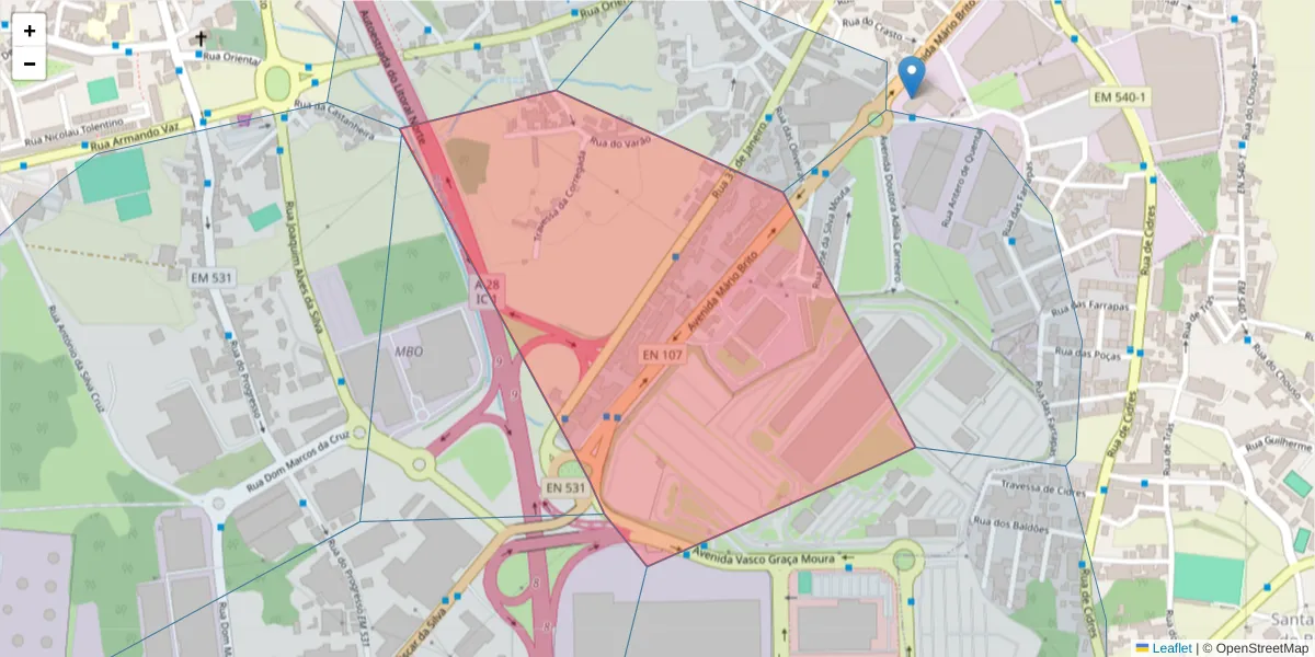 Mapa detalhado do código postal 4455-491 com limites, códigos postais vizinhos e agências dos correios