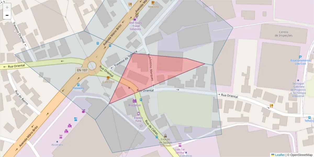 Mapa detalhado do código postal 4455-518 com limites, códigos postais vizinhos e agências dos correios