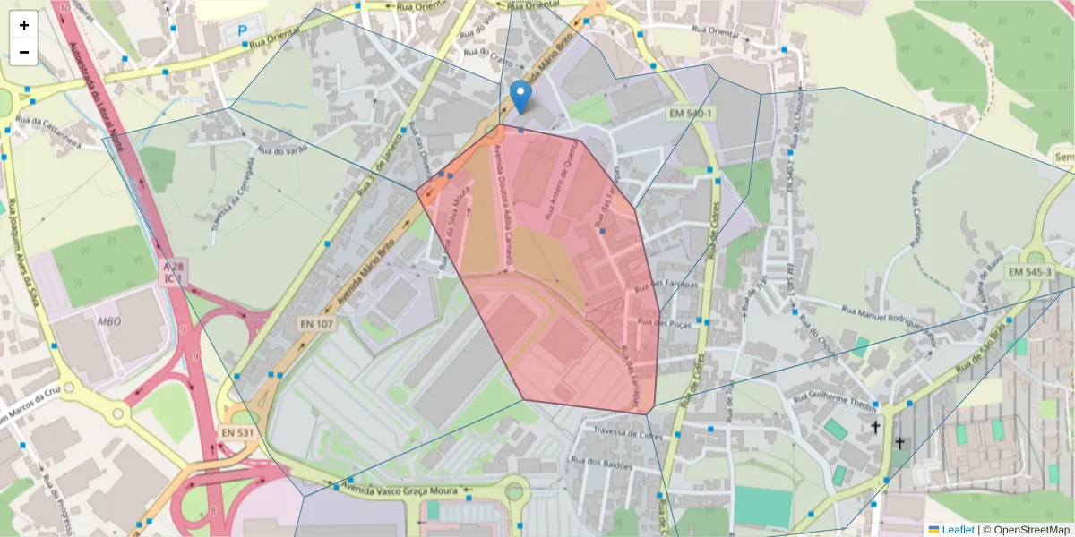 Mapa detalhado do código postal 4455-586 com limites, códigos postais vizinhos e agências dos correios