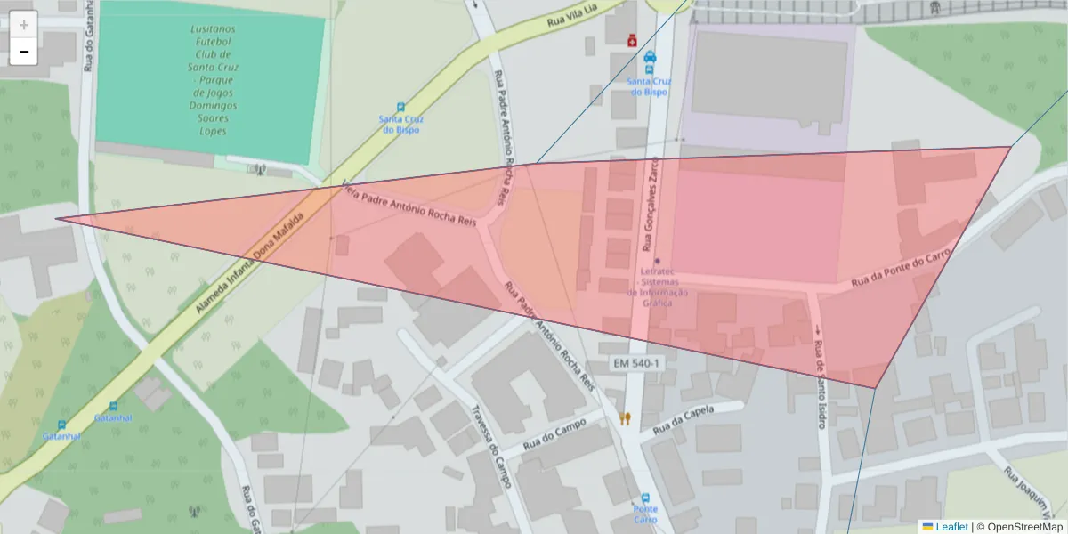 Mapa detalhado do código postal 4455-822 com limites, códigos postais vizinhos e agências dos correios