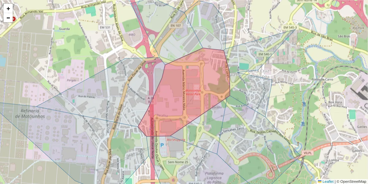 Mapa detalhado do código postal 4455-877 com limites, códigos postais vizinhos e agências dos correios