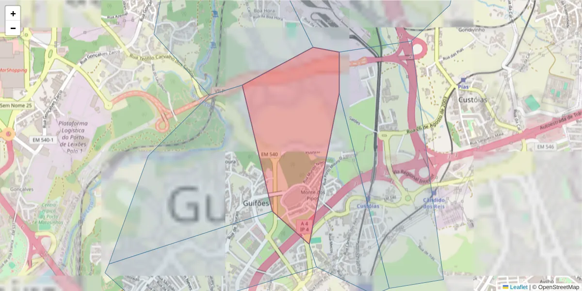 Mapa detalhado do código postal 4460-059 com limites, códigos postais vizinhos e agências dos correios