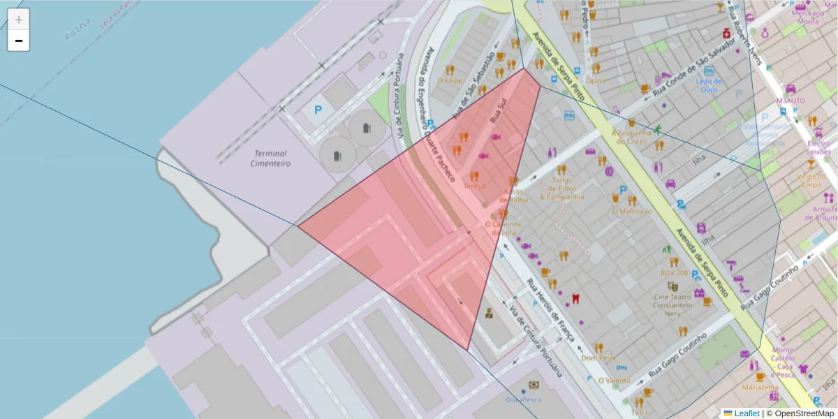 Mapa detalhado do código postal 4460-312 com limites, códigos postais vizinhos e agências dos correios