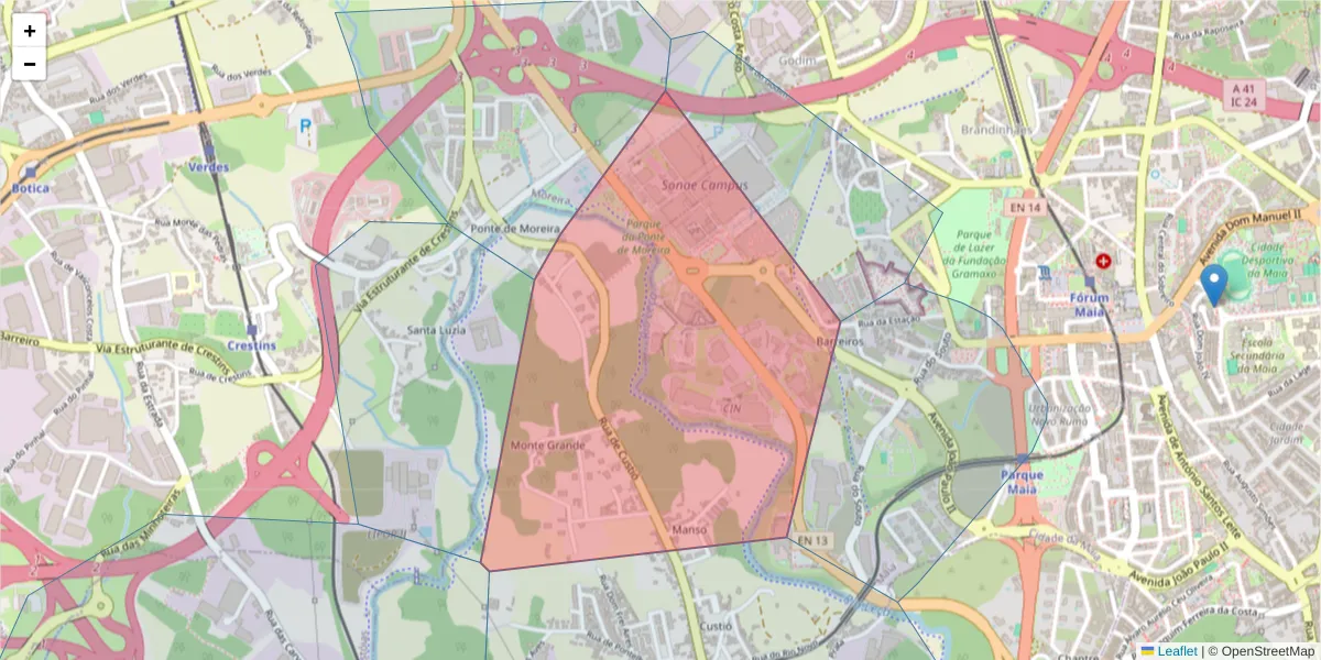Mapa detalhado do código postal 4470-177 com limites, códigos postais vizinhos e agências dos correios