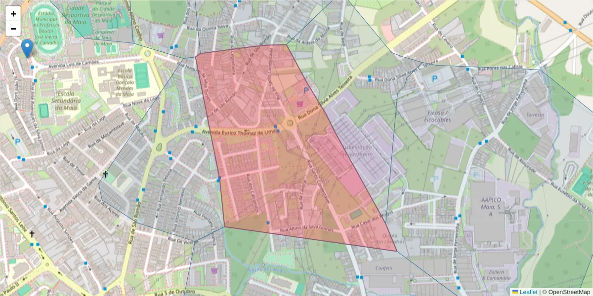 Mapa detalhado do código postal 4470-241 com limites, códigos postais vizinhos e agências dos correios