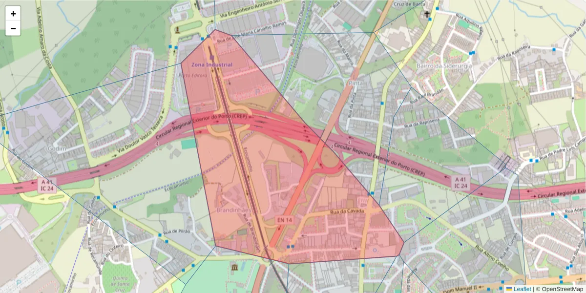 Mapa detalhado do código postal 4470-273 com limites, códigos postais vizinhos e agências dos correios