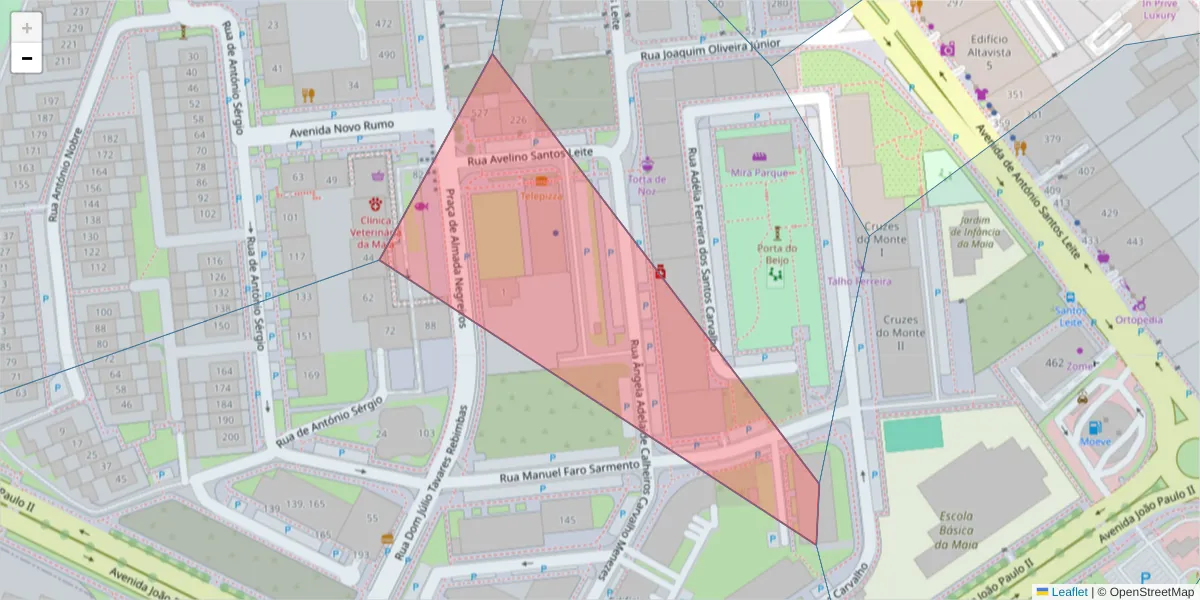 Mapa detalhado do código postal 4470-393 com limites, códigos postais vizinhos e agências dos correios