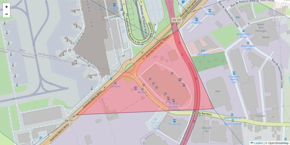 Mapa detalhado do código postal 4470-573 com limites, códigos postais vizinhos e agências dos correios