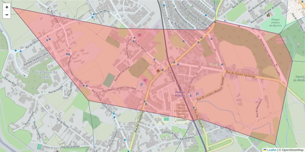 Mapa detalhado do código postal 4470-602 com limites, códigos postais vizinhos e agências dos correios