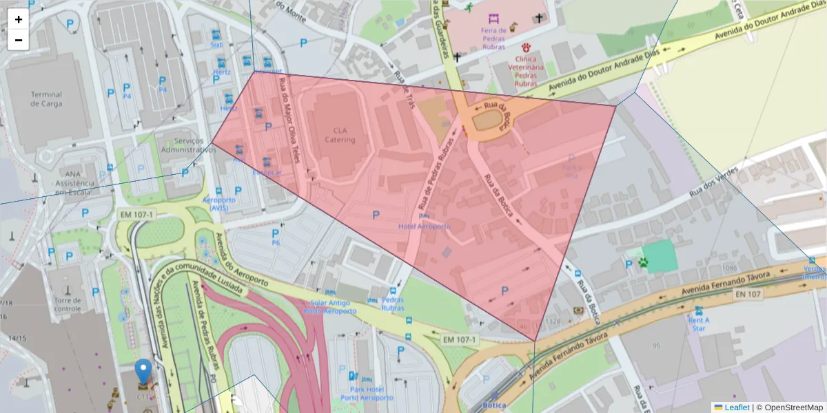 Mapa detalhado do código postal 4470-639 com limites, códigos postais vizinhos e agências dos correios
