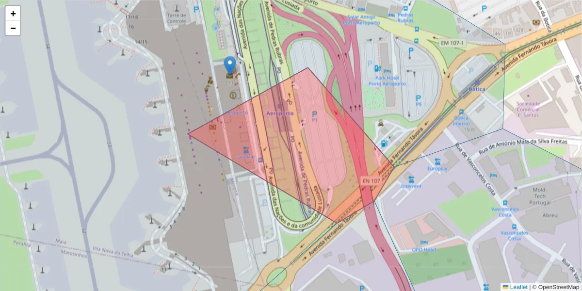 Mapa detalhado do código postal 4470-827 com limites, códigos postais vizinhos e agências dos correios