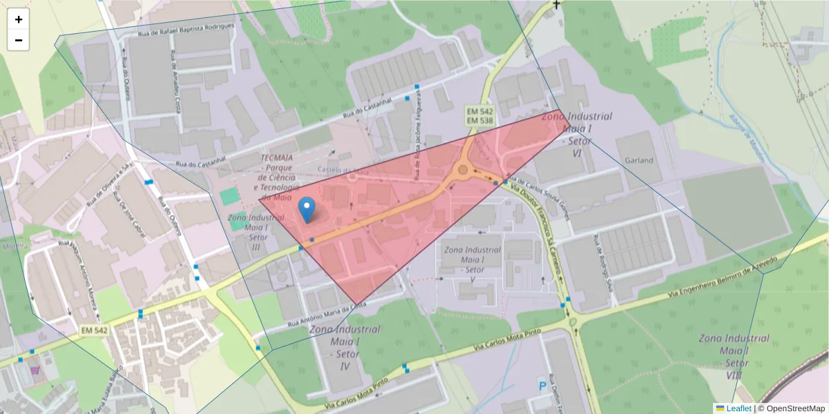 Mapa detalhado do código postal 4470-998 com limites, códigos postais vizinhos e agências dos correios