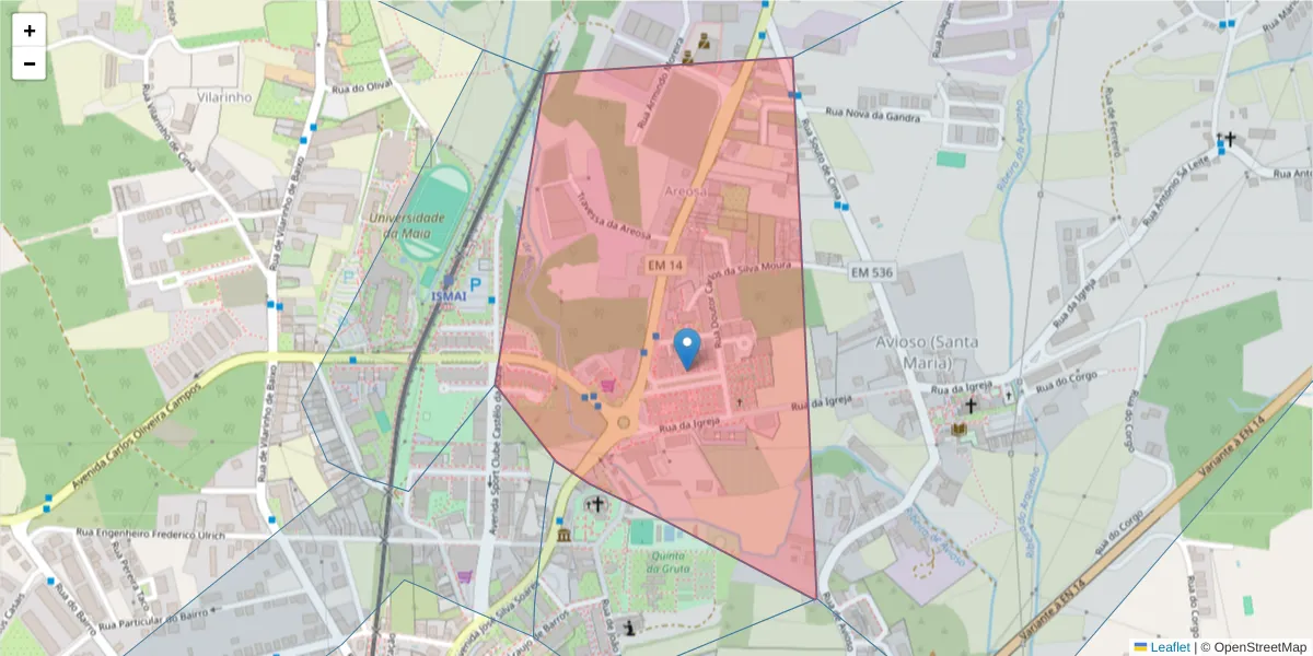Mapa detalhado do código postal 4475-641 com limites, códigos postais vizinhos e agências dos correios