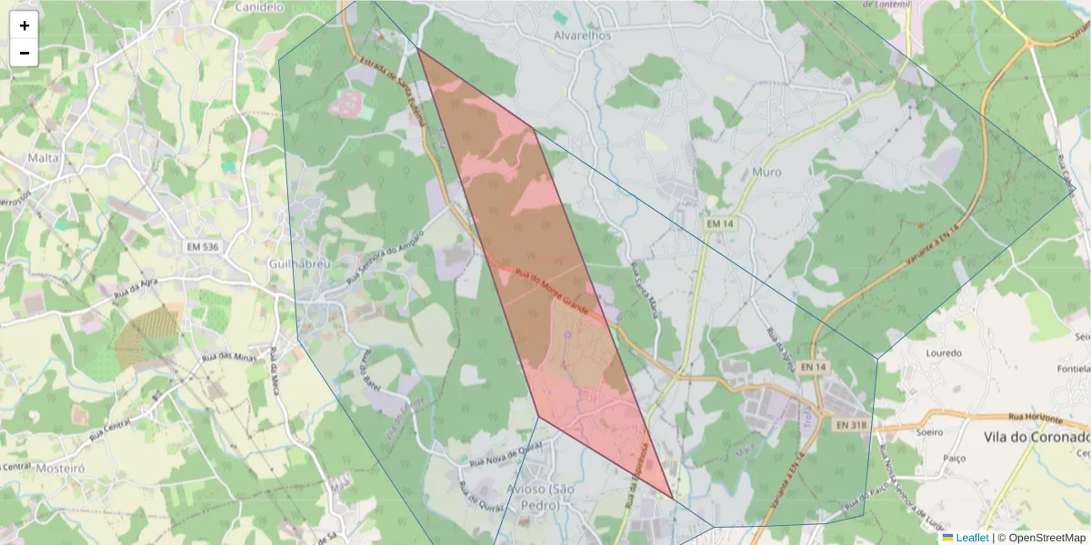 Mapa detalhado do código postal 4475-693 com limites, códigos postais vizinhos e agências dos correios