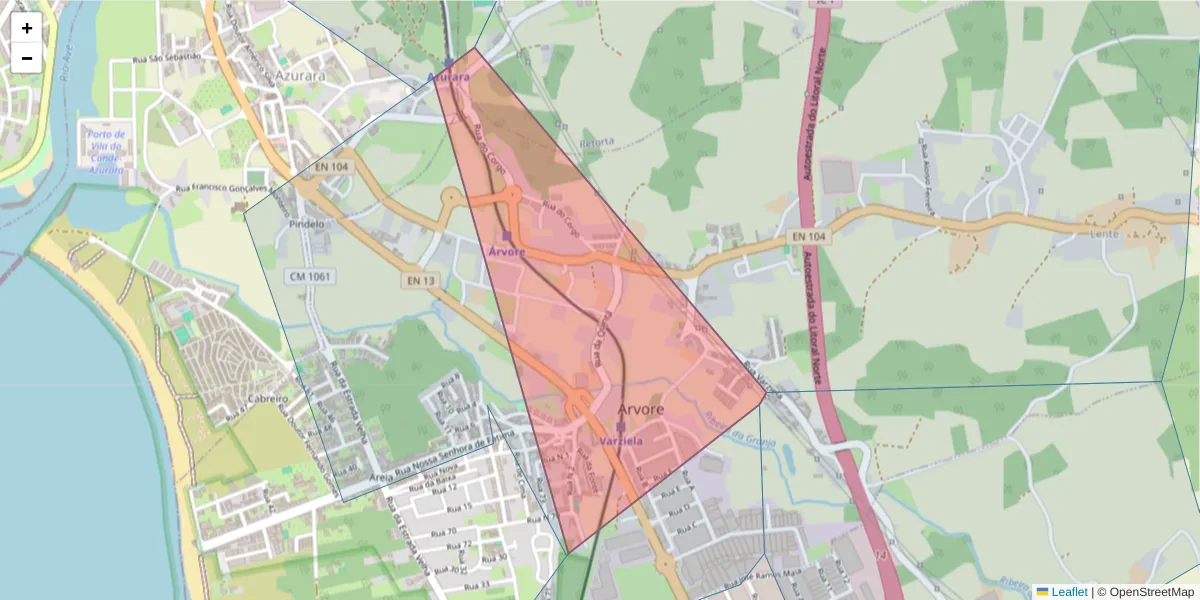 Mapa detalhado do código postal 4480-123 com limites, códigos postais vizinhos e agências dos correios