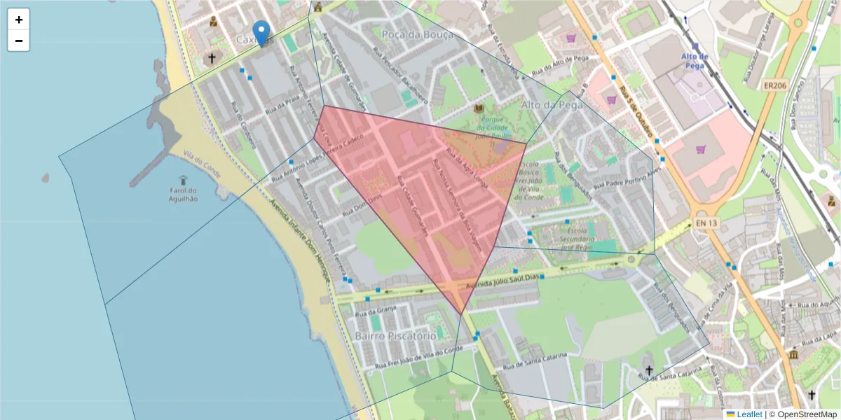 Mapa detalhado do código postal 4480-660 com limites, códigos postais vizinhos e agências dos correios