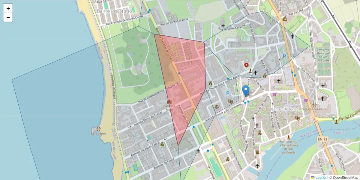 Mapa detalhado do código postal 4480-672 com limites, códigos postais vizinhos e agências dos correios