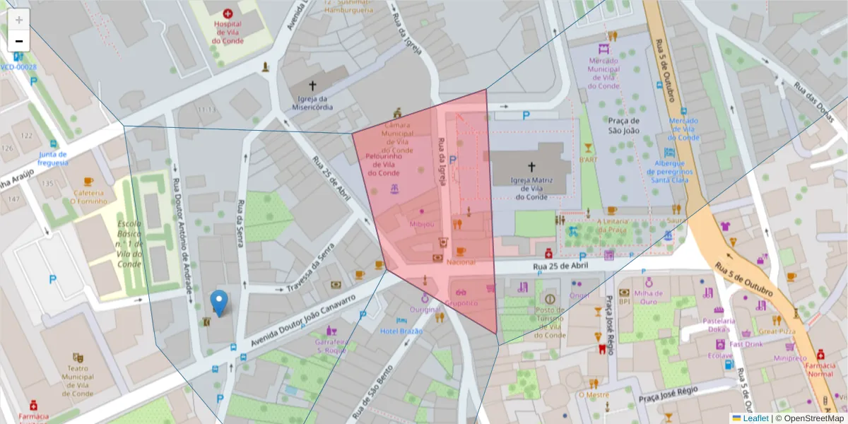Mapa detalhado do código postal 4480-710 com limites, códigos postais vizinhos e agências dos correios