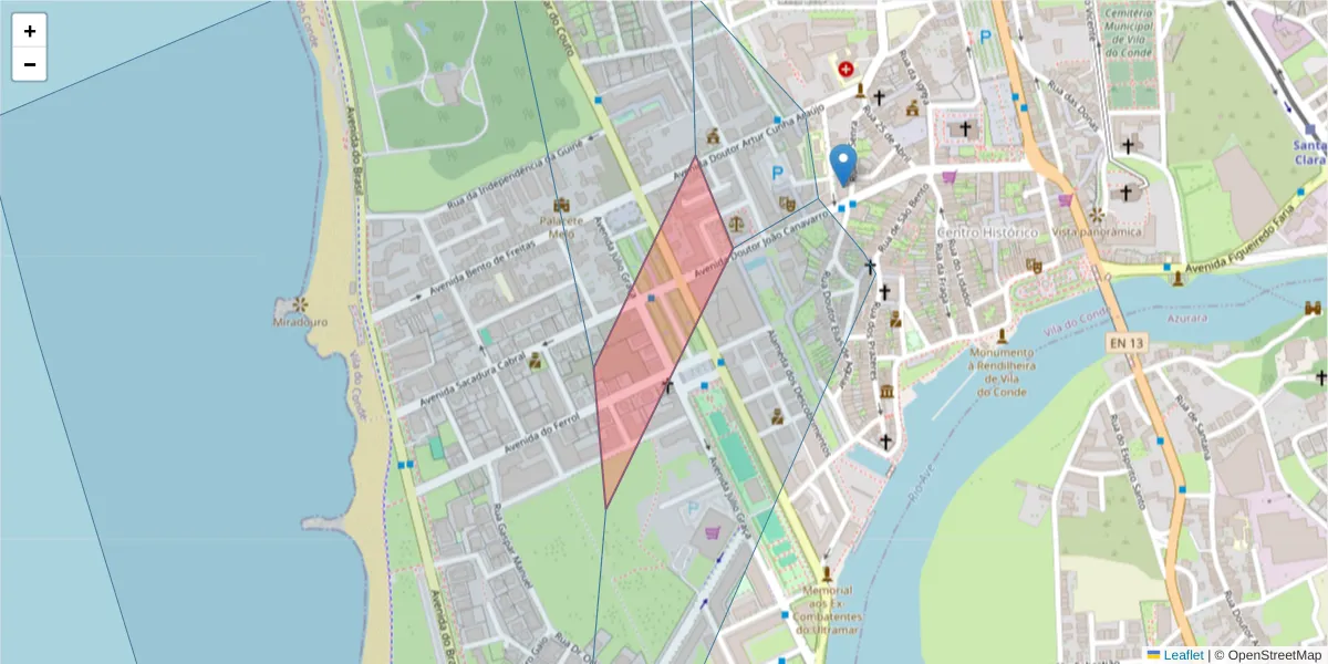 Mapa detalhado do código postal 4480-719 com limites, códigos postais vizinhos e agências dos correios