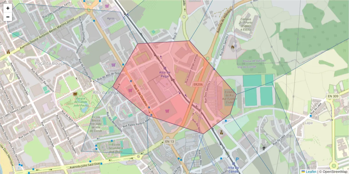 Mapa detalhado do código postal 4480-732 com limites, códigos postais vizinhos e agências dos correios