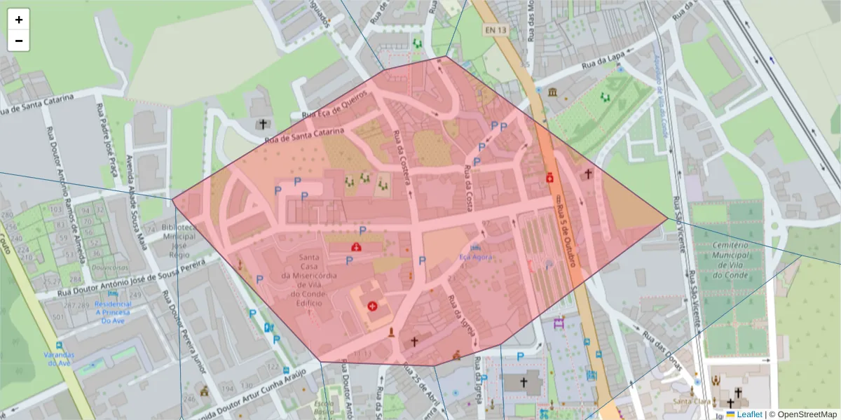 Mapa detalhado do código postal 4480-746 com limites, códigos postais vizinhos e agências dos correios