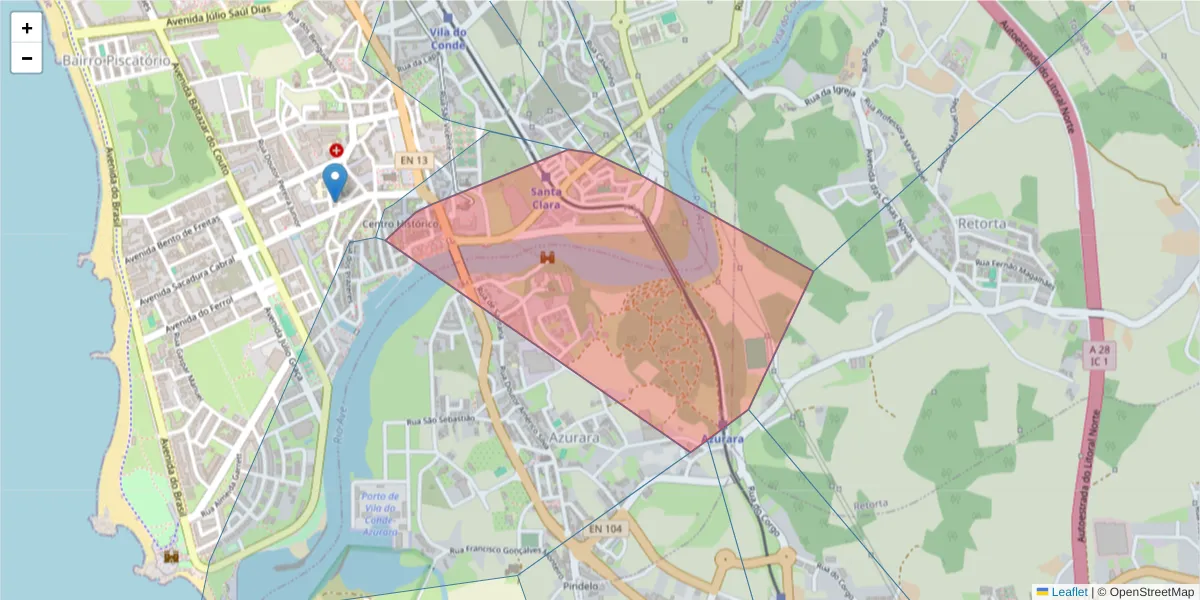 Mapa detalhado do código postal 4480-791 com limites, códigos postais vizinhos e agências dos correios