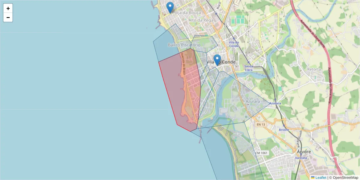 Mapa detalhado do código postal 4480-865 com limites, códigos postais vizinhos e agências dos correios
