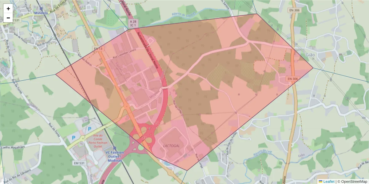 Mapa detalhado do código postal 4485-000 com limites, códigos postais vizinhos e agências dos correios