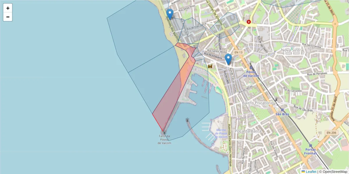 Mapa detalhado do código postal 4490-428 com limites, códigos postais vizinhos e agências dos correios