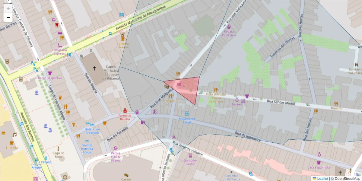 Mapa detalhado do código postal 4490-519 com limites, códigos postais vizinhos e agências dos correios