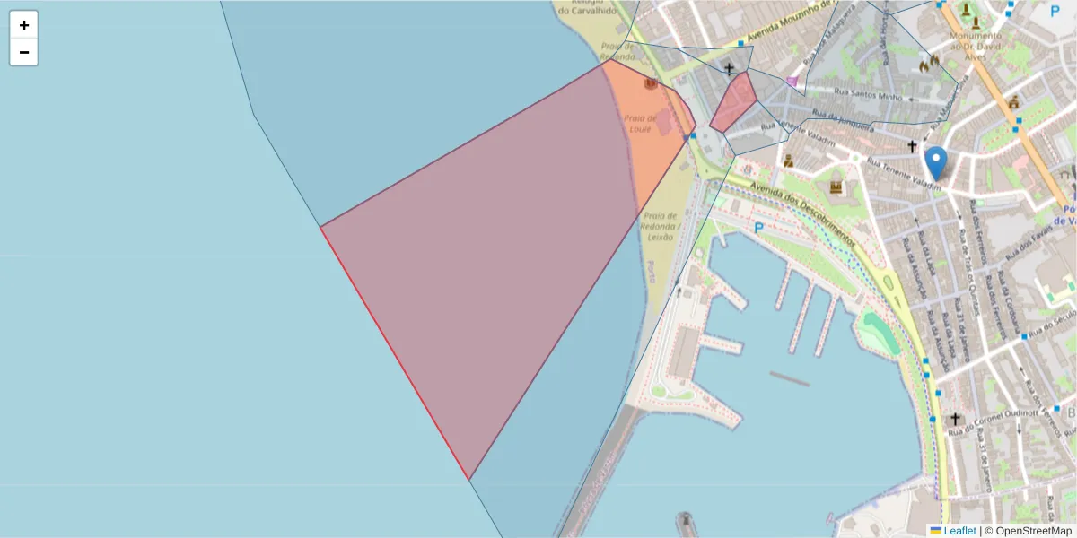 Mapa detalhado do código postal 4490-595 com limites, códigos postais vizinhos e agências dos correios
