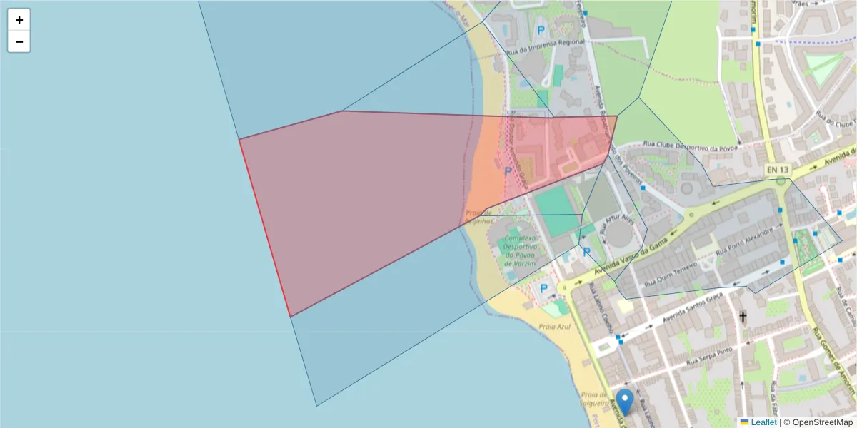 Mapa detalhado do código postal 4490 com limites, códigos postais vizinhos e agências dos correios