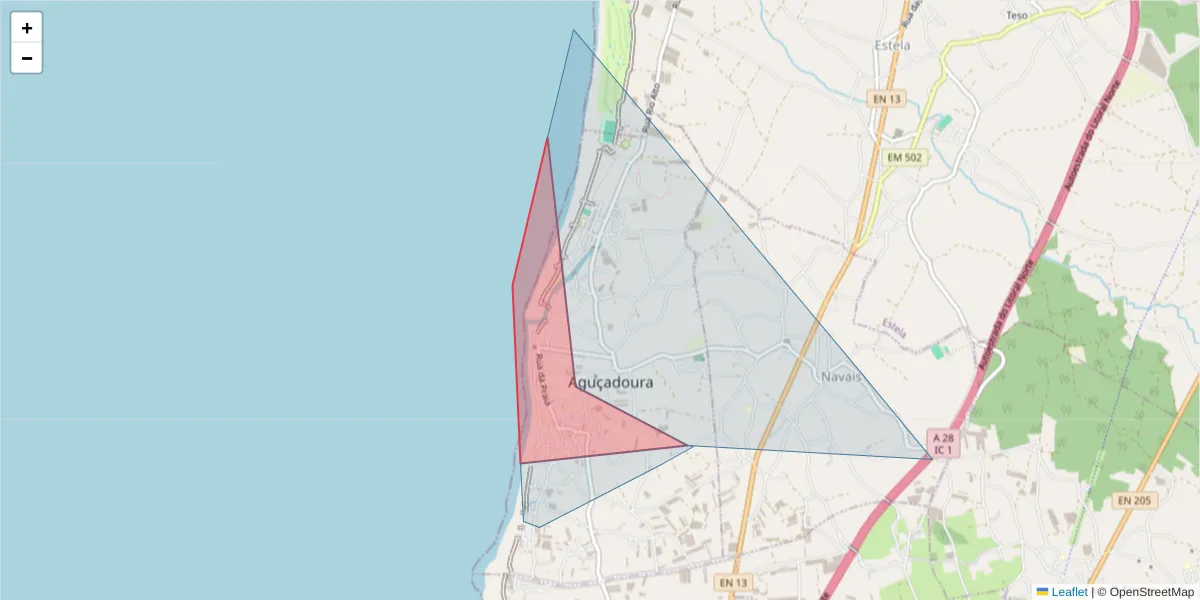 Mapa detalhado do código postal 4495-031 com limites, códigos postais vizinhos e agências dos correios