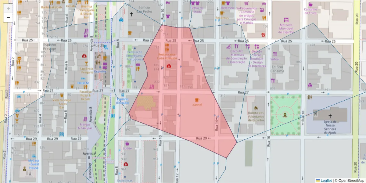 Mapa detalhado do código postal 4500-230 com limites, códigos postais vizinhos e agências dos correios