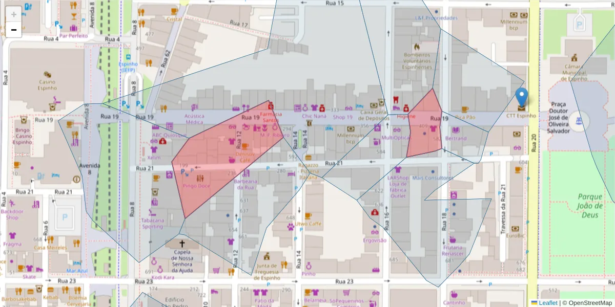 Mapa detalhado do código postal 4500-267 com limites, códigos postais vizinhos e agências dos correios