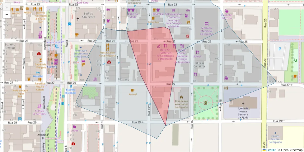 Mapa detalhado do código postal 4500-280 com limites, códigos postais vizinhos e agências dos correios