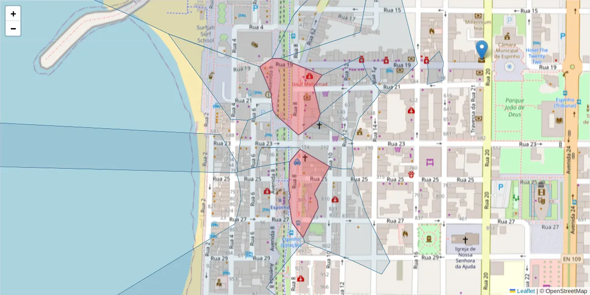 Mapa detalhado do código postal 4500-370 com limites, códigos postais vizinhos e agências dos correios