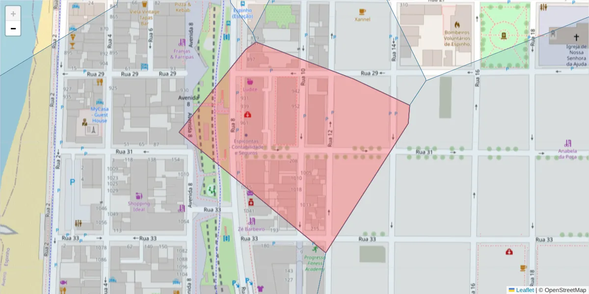 Mapa detalhado do código postal 4500-372 com limites, códigos postais vizinhos e agências dos correios