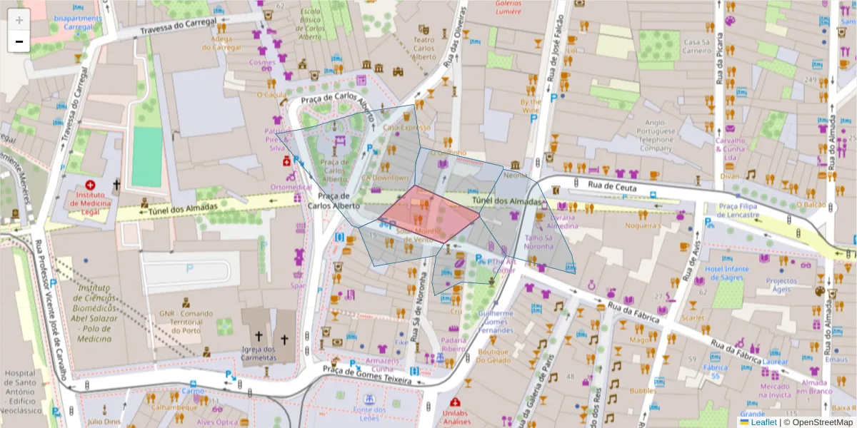 Mapa detalhado do código postal 4500-527 com limites, códigos postais vizinhos e agências dos correios