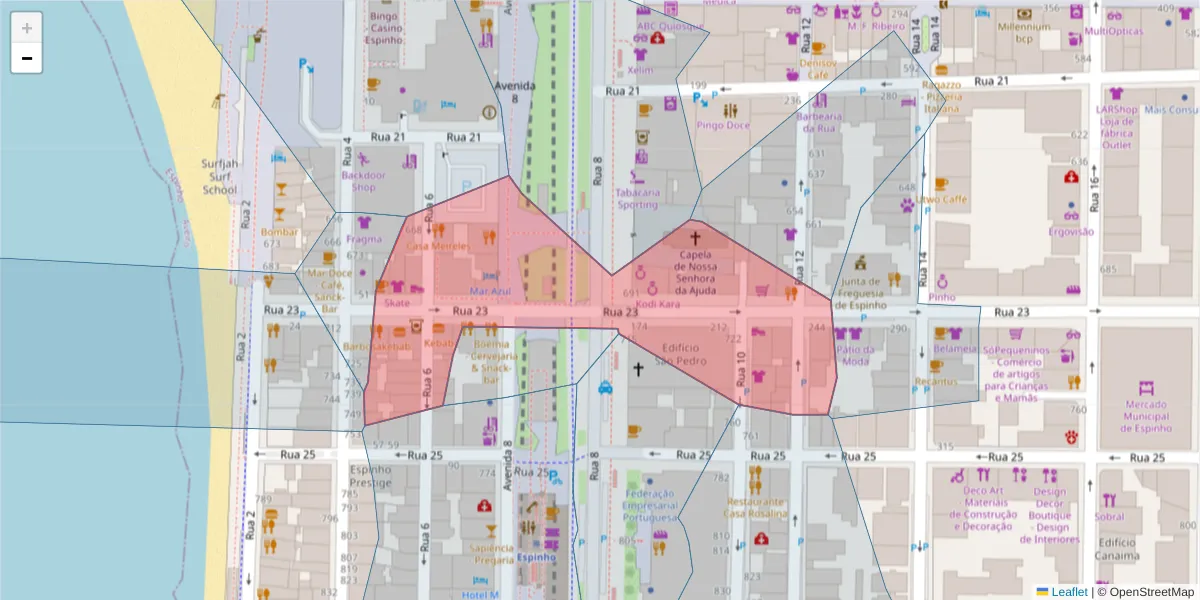 Mapa detalhado do código postal 4500-803 com limites, códigos postais vizinhos e agências dos correios