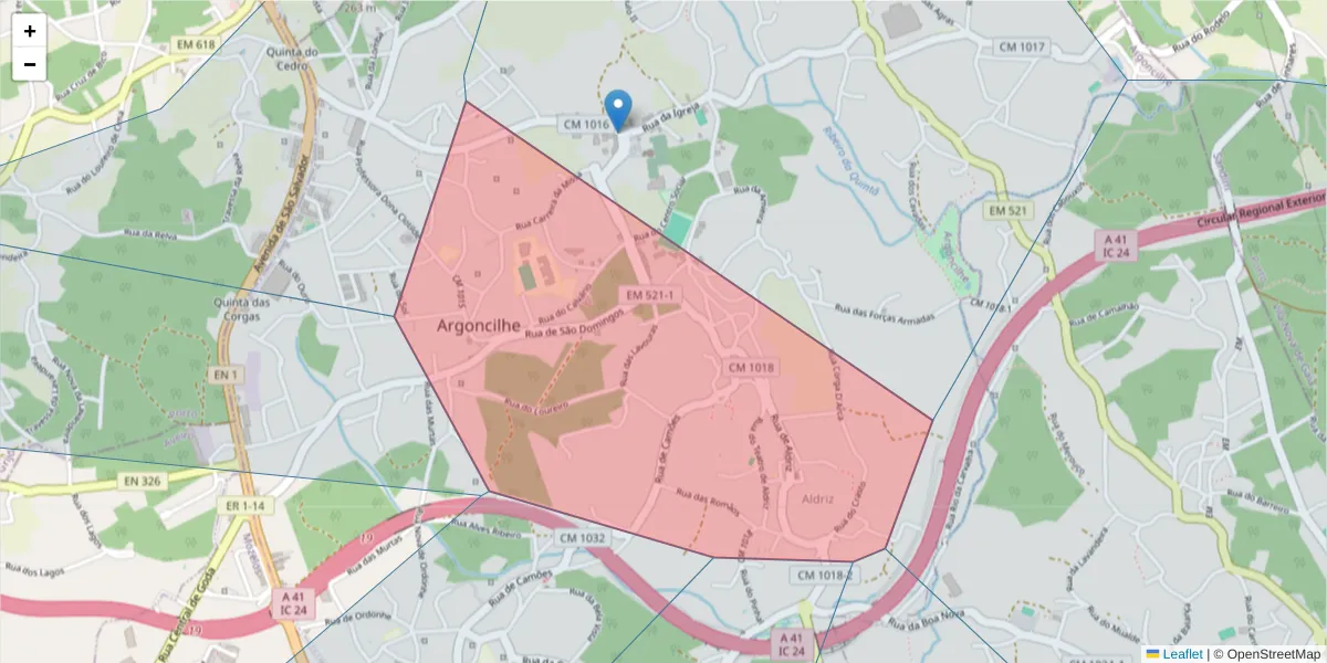 Mapa detalhado do código postal 4505-067 com limites, códigos postais vizinhos e agências dos correios