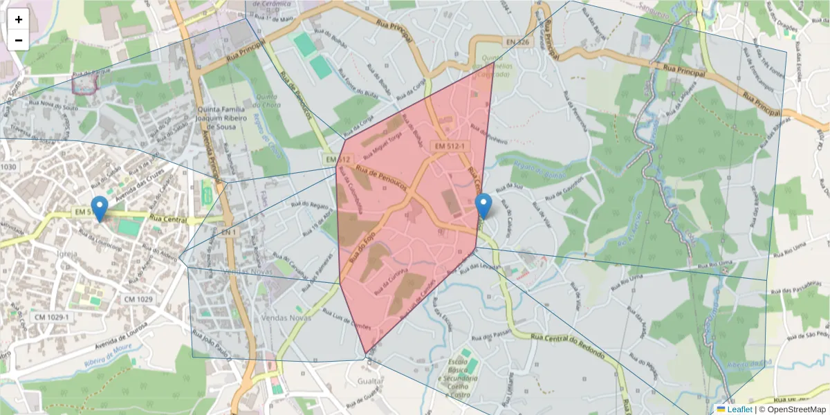 Mapa detalhado do código postal 4505-369 com limites, códigos postais vizinhos e agências dos correios