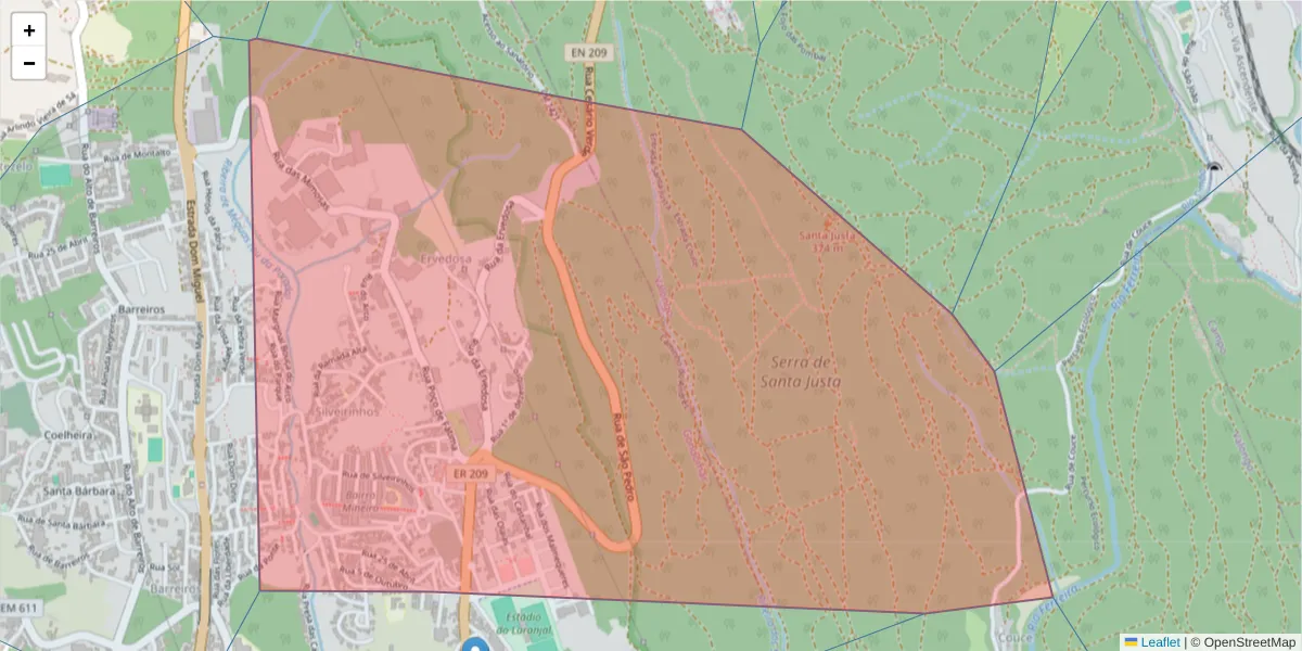 Mapa detalhado do código postal 4510-208 com limites, códigos postais vizinhos e agências dos correios